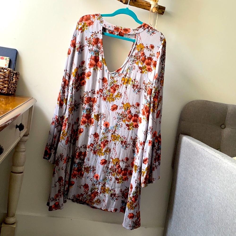 Boho Fall Floral Dress with 70s vibe sleeves